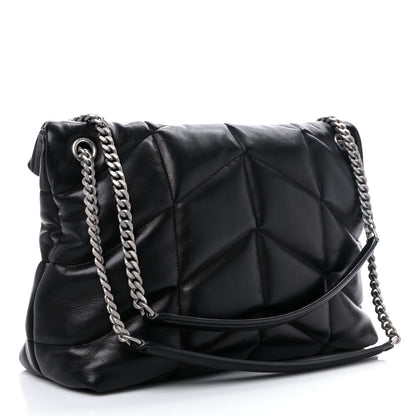 Saint Laurent Lambskin Quilted Medium Loulou Puffer Monogram Chain Satchel Black 3 of 13