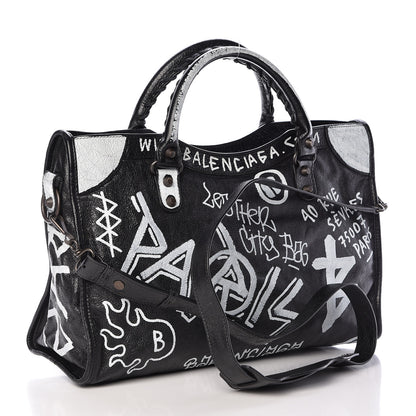 Balenciaga Agneau Arena Graffiti All Over Classic Hardware City Black White 3 of 13