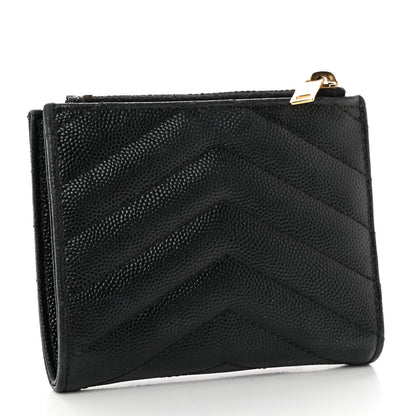 Saint Laurent Grain De Poudre Matelasse Chevron Monogram Zipped Card Case Black 3 of 7