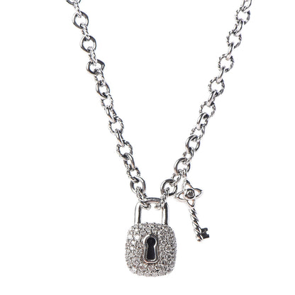 David Yurman Sterling Silver Diamond Cable Collectibles Lock and Key Charm Pendant Necklace 4 of 7