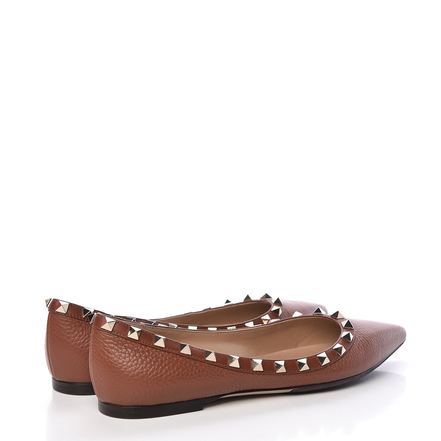 Pebbled Calfskin Rockstud Ballerina Flats 37 Light Cuir