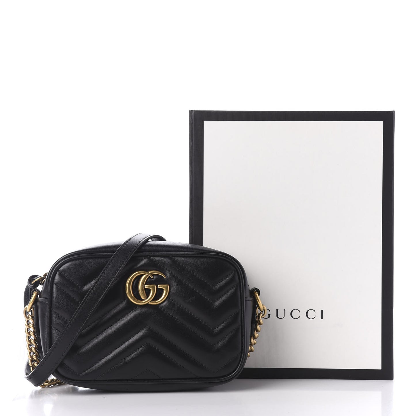 Calfskin Matelasse Mini GG Marmont Chain Shoulder Bag Black