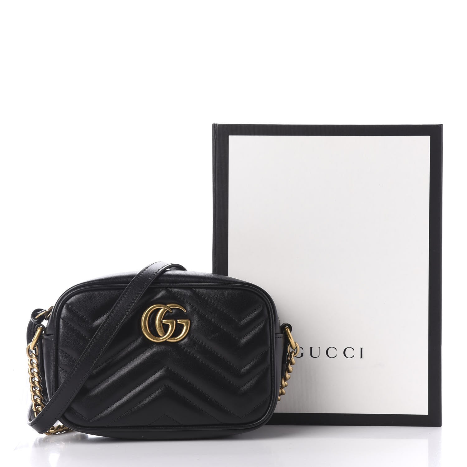 Gucci Calfskin Matelasse Mini GG Marmont Chain Shoulder Bag Black 10 of 10