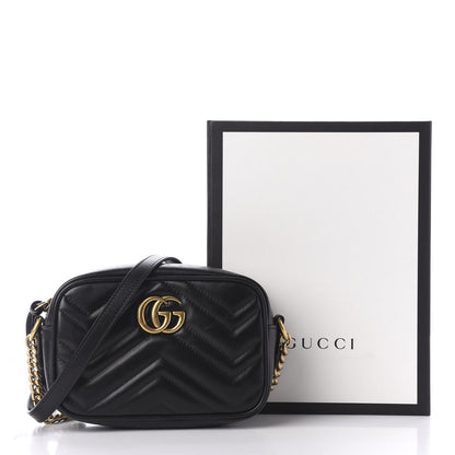 Gucci Calfskin Matelasse Mini GG Marmont Chain Shoulder Bag Black 10 of 10