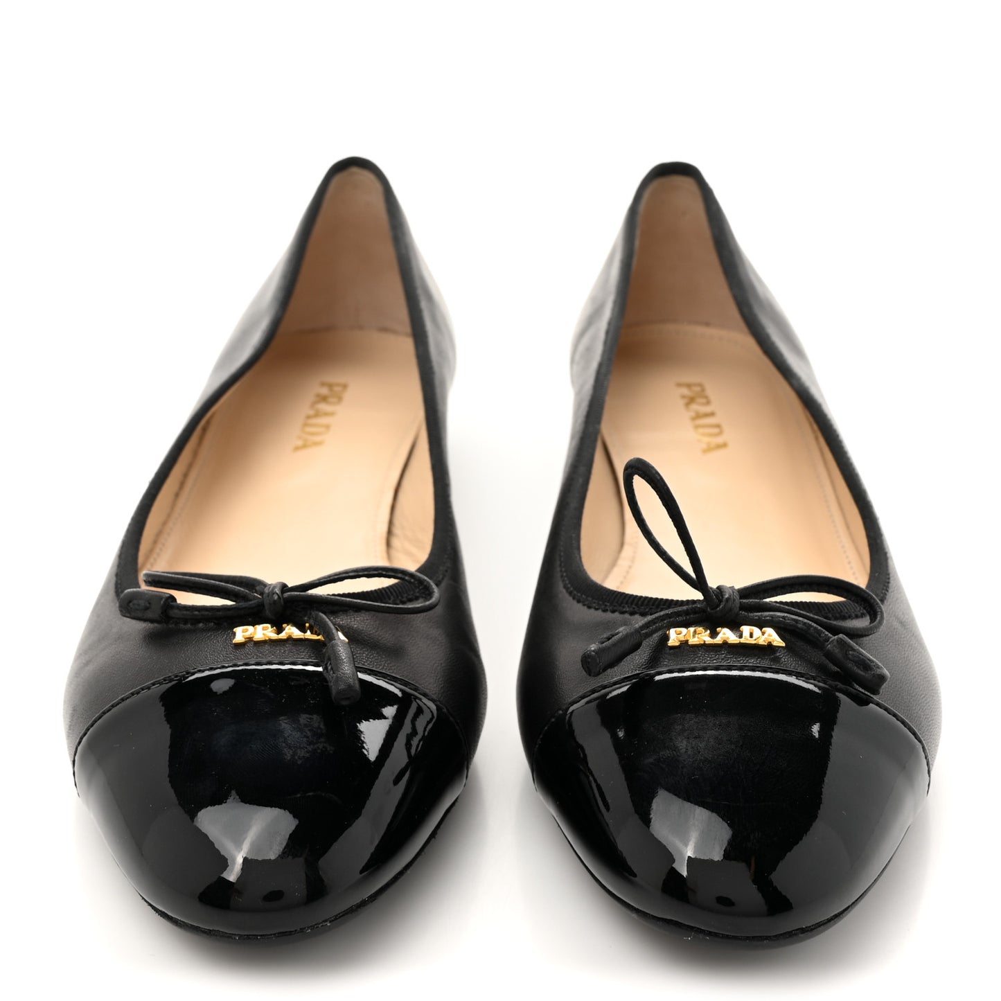 Nappa Vernice Cap Toe Logo Bow Ballerina Flats 40 Black