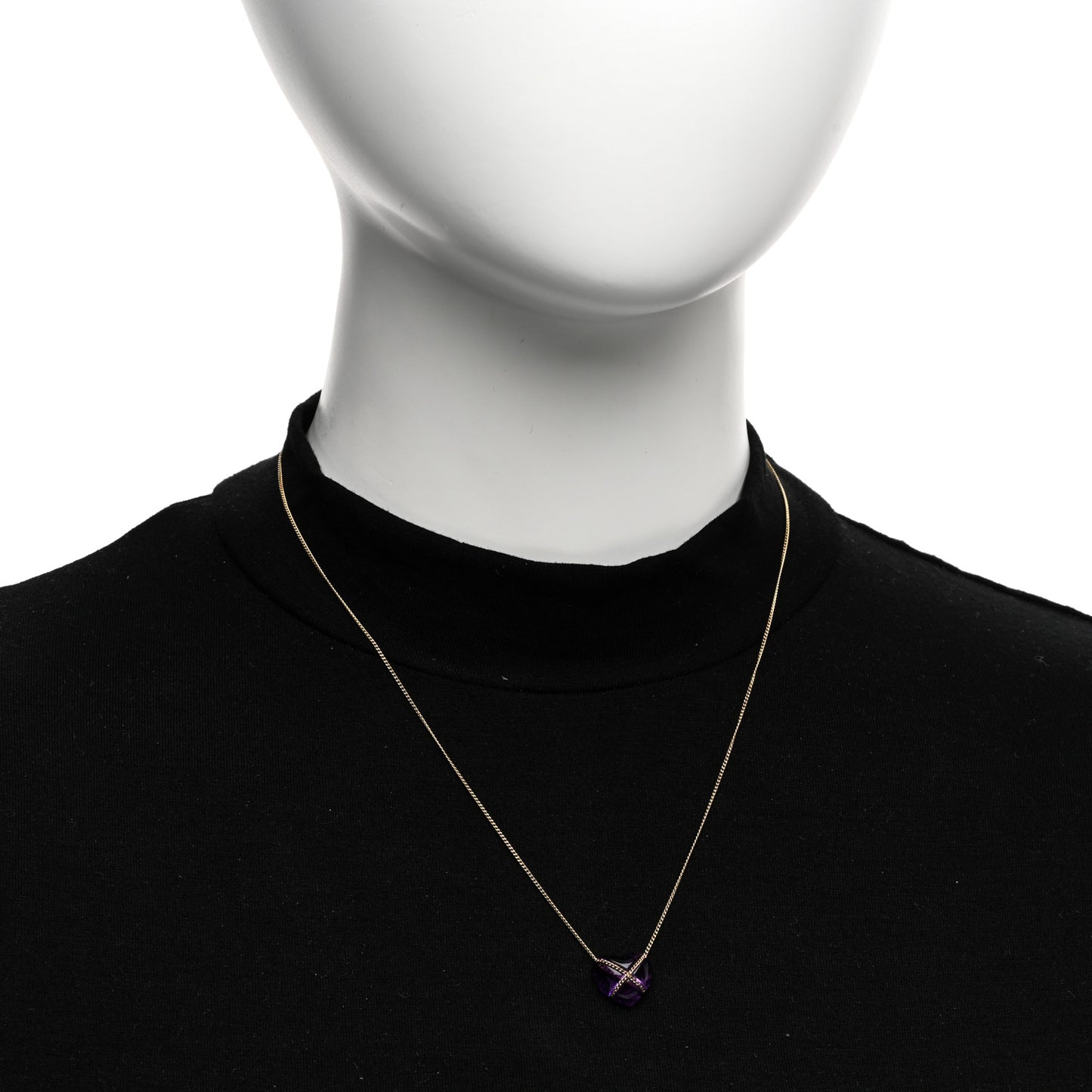 18K Yellow Gold Amethyst Crossover Heart Pendant Necklace