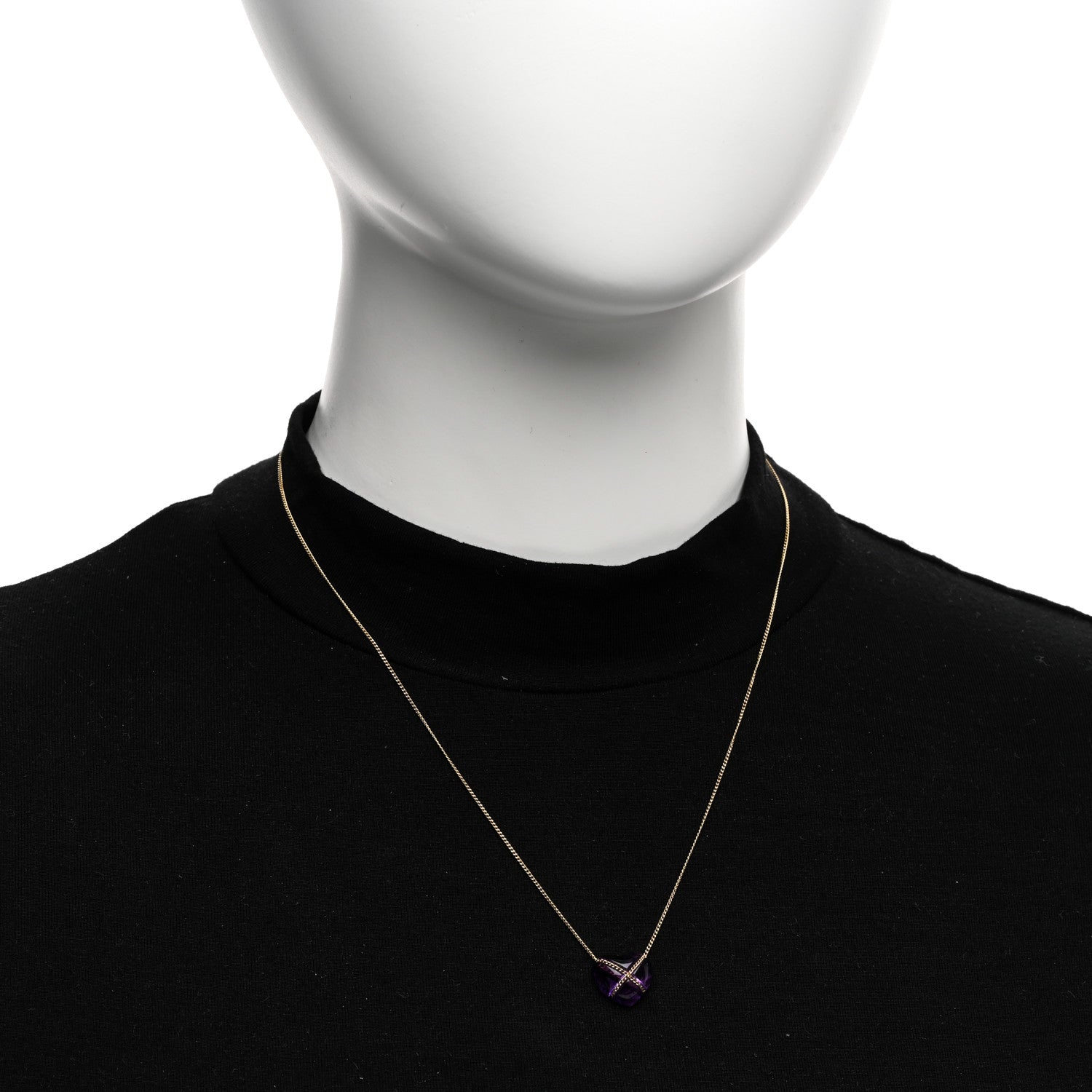 Tiffany 18K Yellow Gold Amethyst Crossover Heart Pendant Necklace 2 of 4