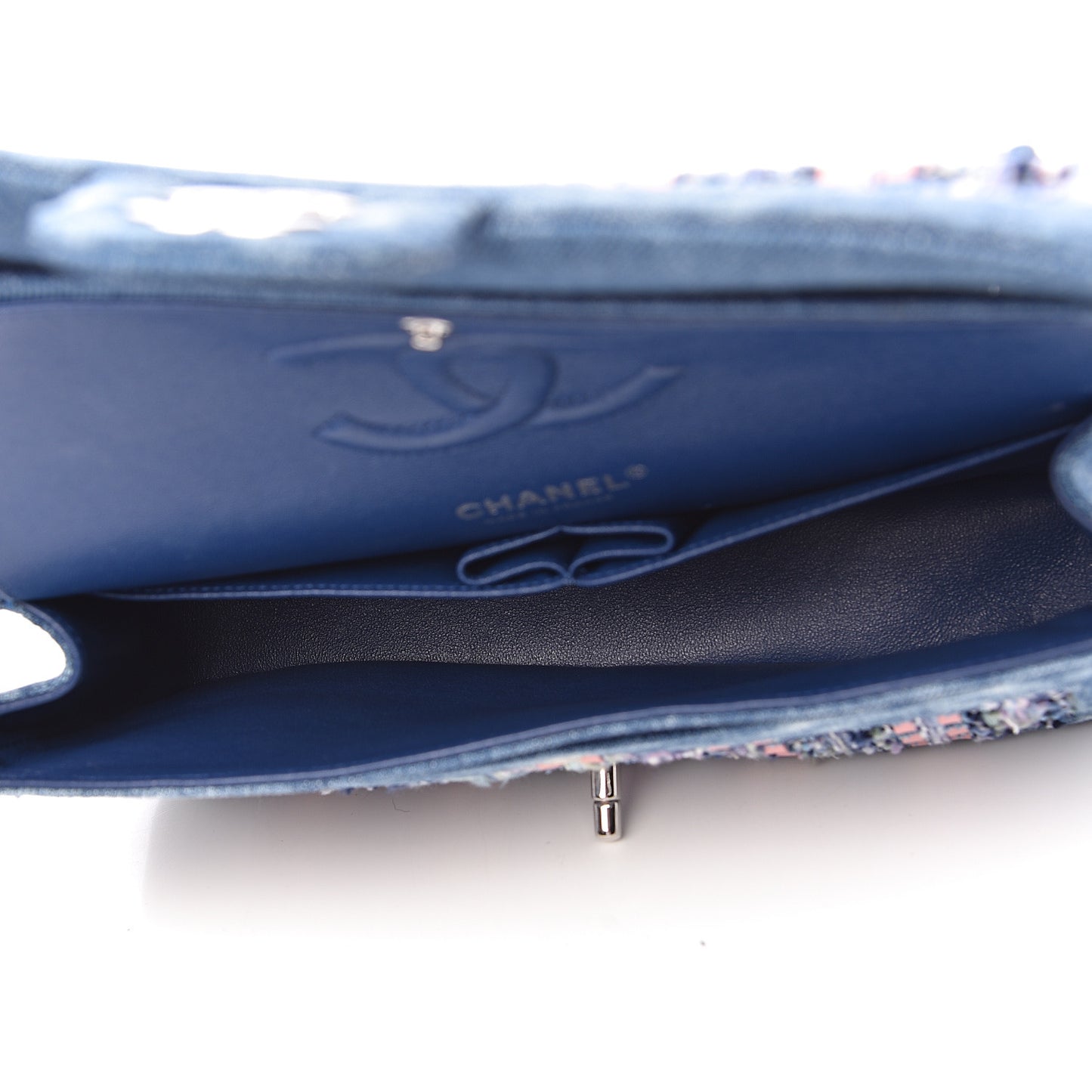 Denim Tweed Quilted Medium Double Flap Blue