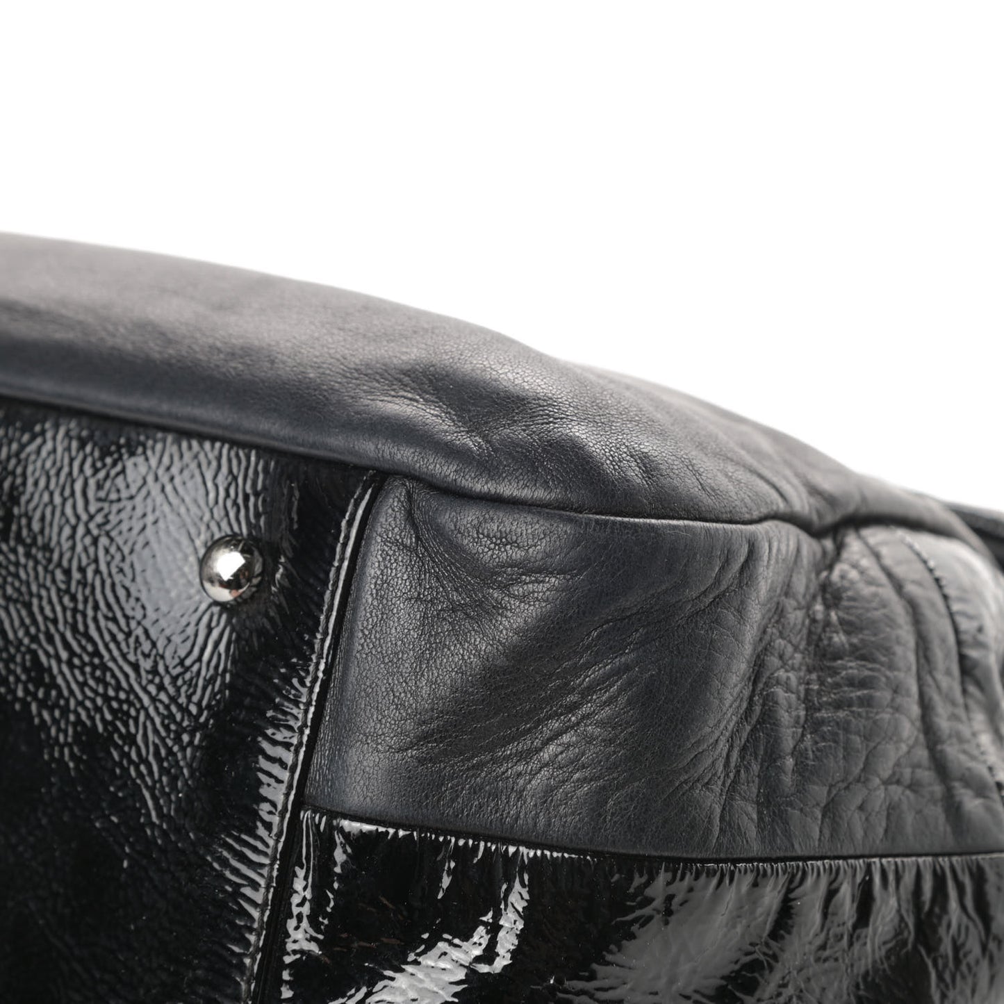 Lambskin Patent Calfskin Brooklyn Patchwork Accordion Flap Black