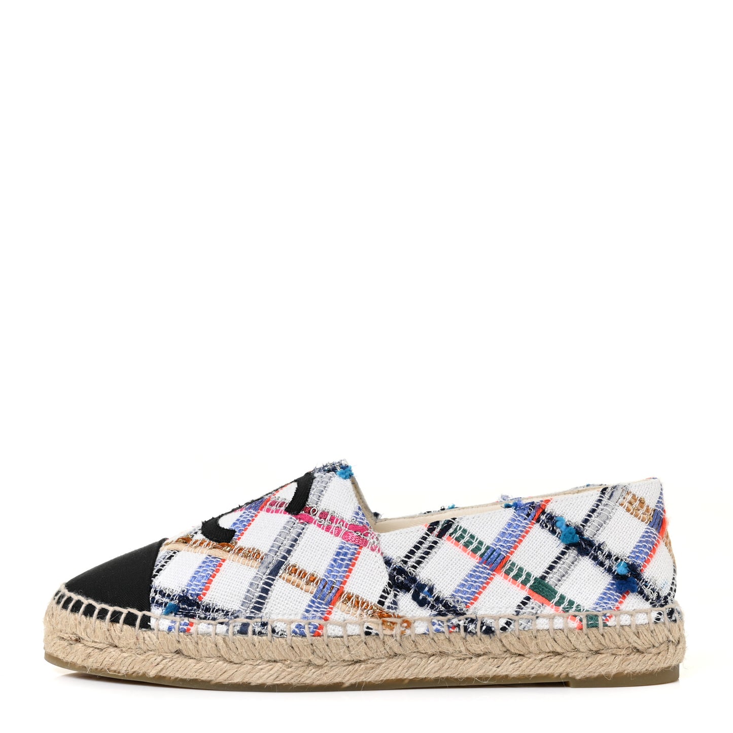 Tweed Grosgrain CC Espadrilles 40 White Blue Pink Green Black