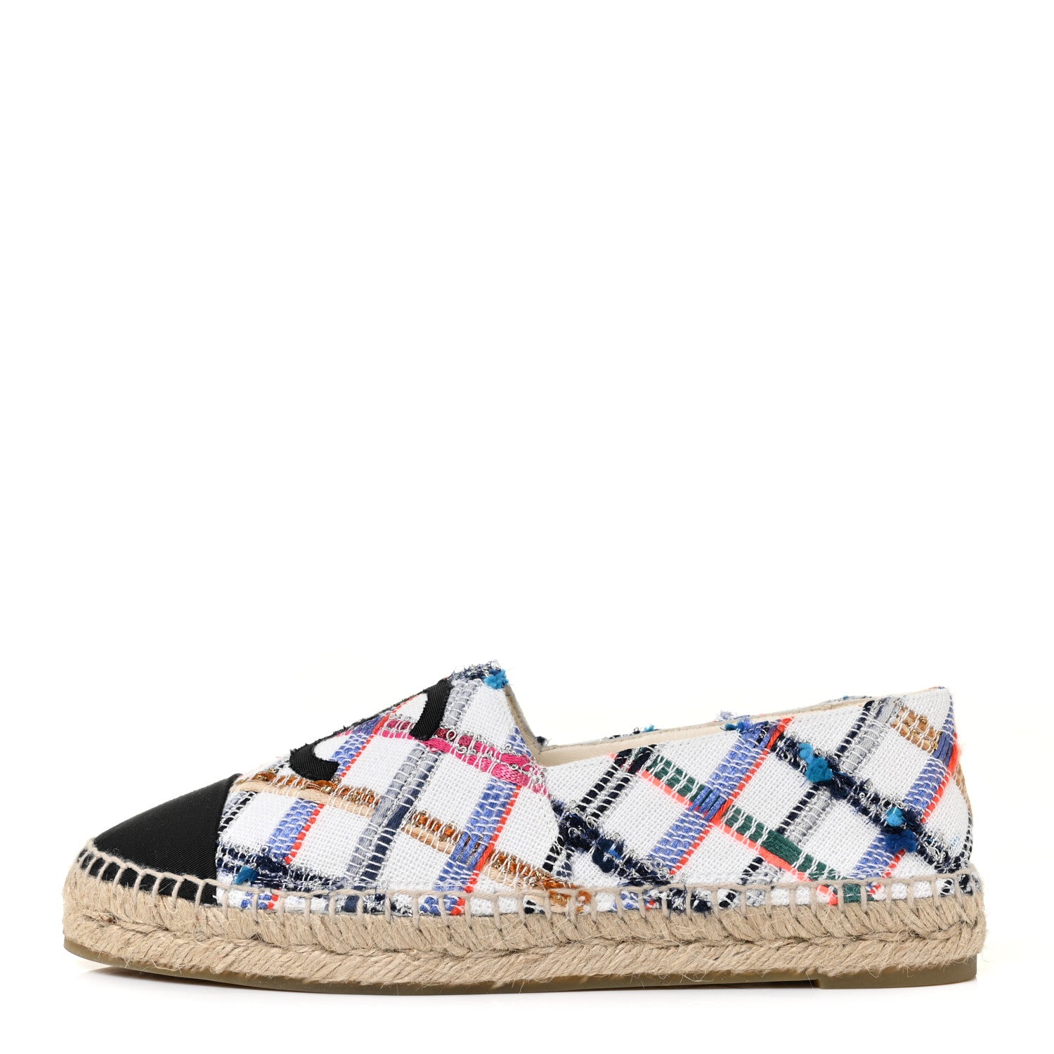 Chanel Tweed Grosgrain CC Espadrilles 40 White Blue Pink Green Black 1 of 10