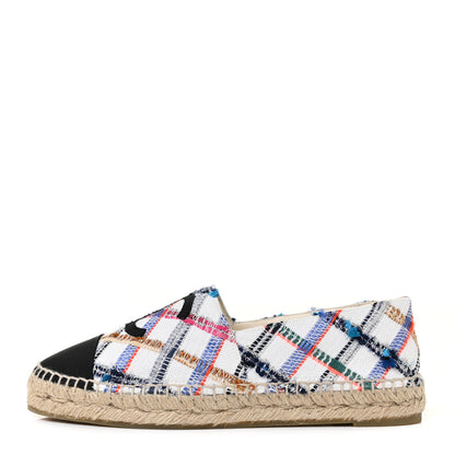Chanel Tweed Grosgrain CC Espadrilles 40 White Blue Pink Green Black 1 of 10