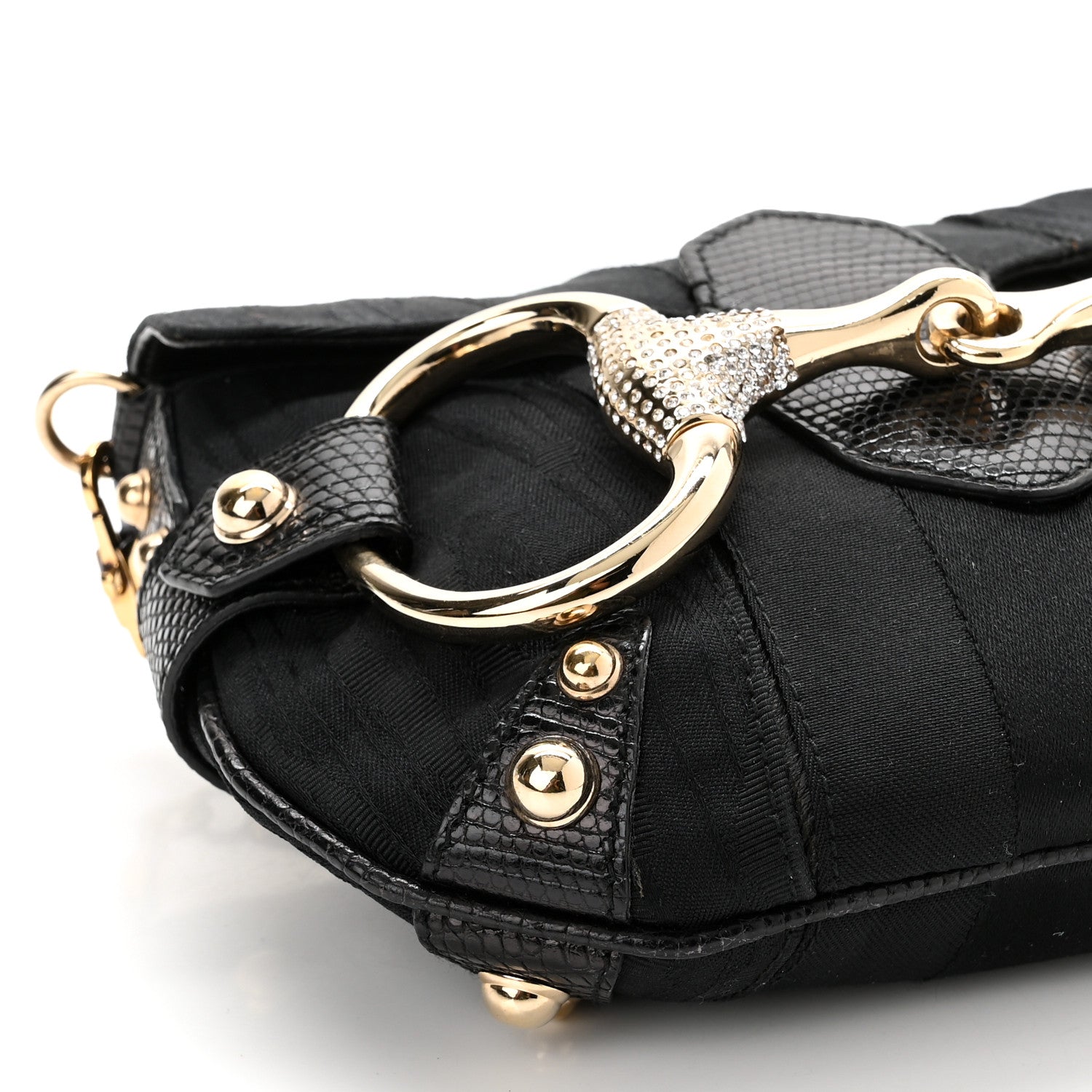 Gucci Canvas Tom Ford Lizard Embossed Crystal Horsebit Flap Bag Black 9 of 11