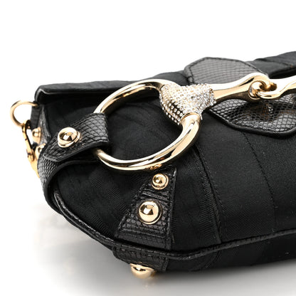 Gucci Canvas Tom Ford Lizard Embossed Crystal Horsebit Flap Bag Black 9 of 11