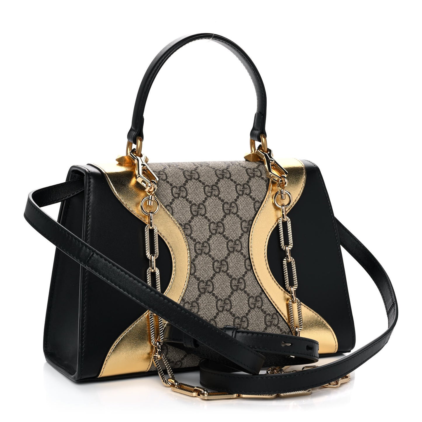 GG Supreme Monogram Small Osiride Top Handle Bag Black Gold