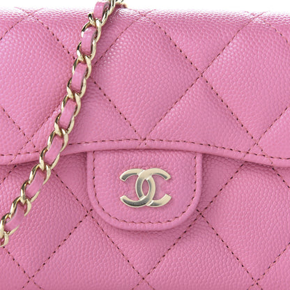 Chanel Caviar Quilted Flap Card Holder On Chain Pink 10 of 11