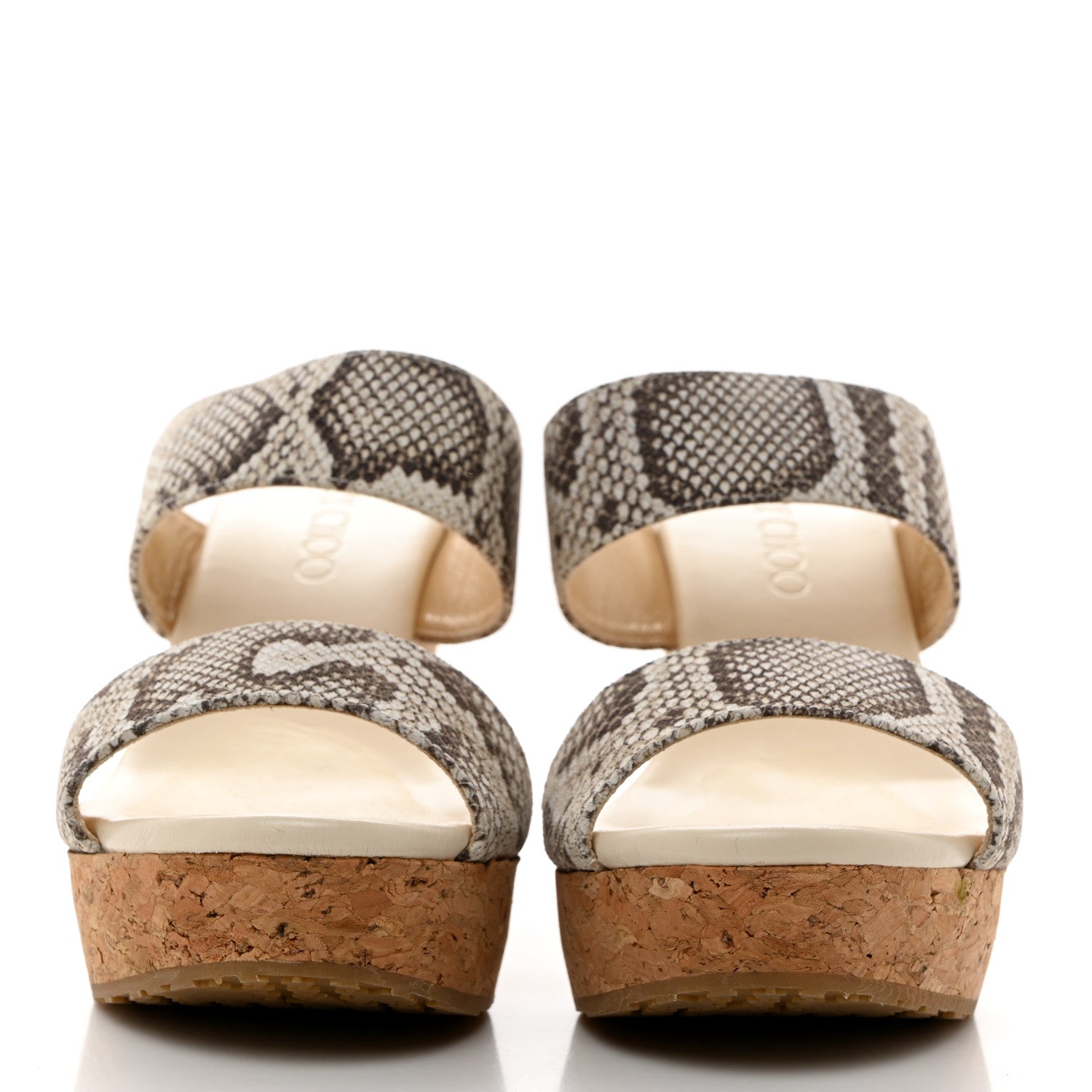 Jimmy Choo Snakeskin Cork Parker Wedge Sandals 38.5 Natural 2 of 9
