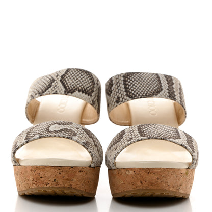 Jimmy Choo Snakeskin Cork Parker Wedge Sandals 38.5 Natural 2 of 9