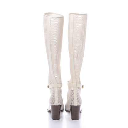 Christian Dior Empriente Mesh Montaigne Knee Boots 38.5 Off White 5 of 10