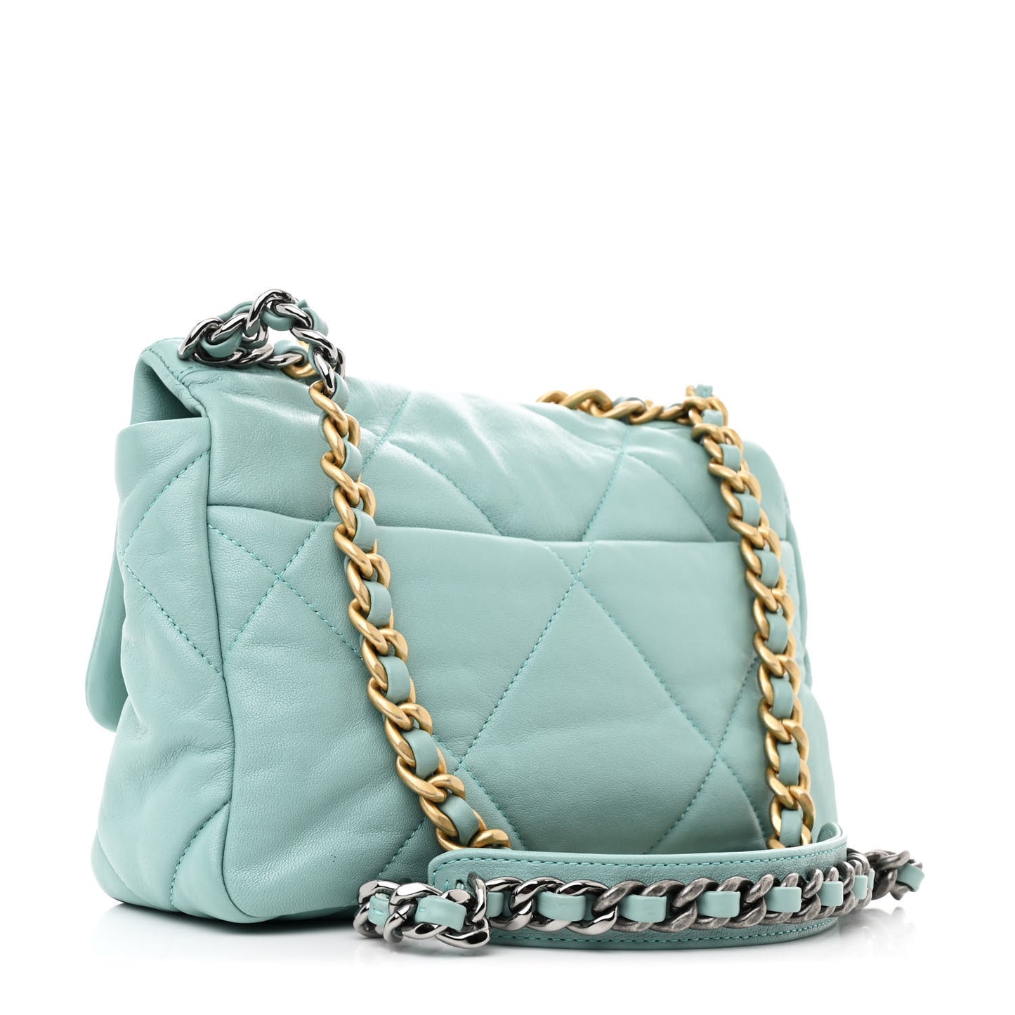 Shiny Lambskin Quilted Medium Chanel 19 Flap Neon Blue