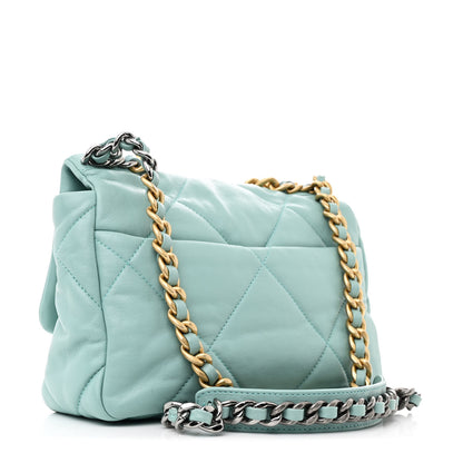 Chanel Shiny Lambskin Quilted Medium Chanel 19 Flap Neon Blue 3 of 10