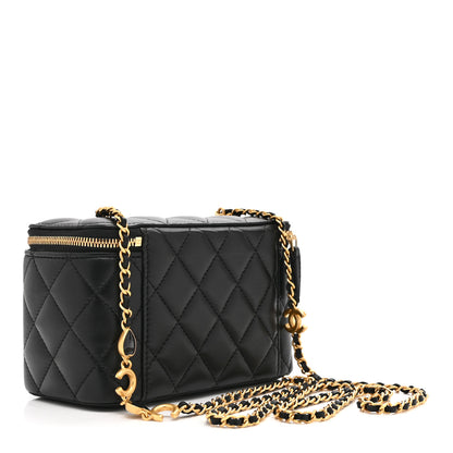 Chanel Lambskin Enamel Quilted Small Coco Hearts Vanity Case With Chain Black 3 of 11