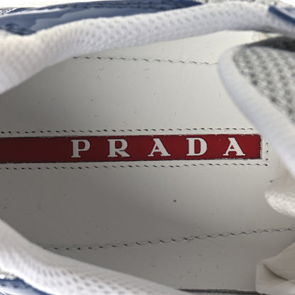 Prada Patent Technical Fabric Mens America's Cup Patchwork Sneakers 8 Blue Silver 8 of 8