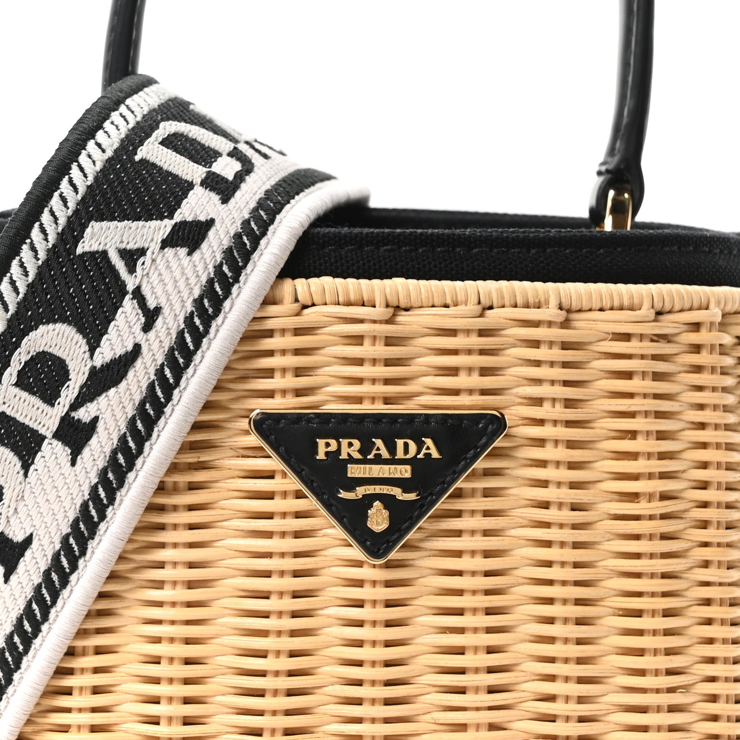 Wicker Canvas Panier Bucket Bag Naturale Black