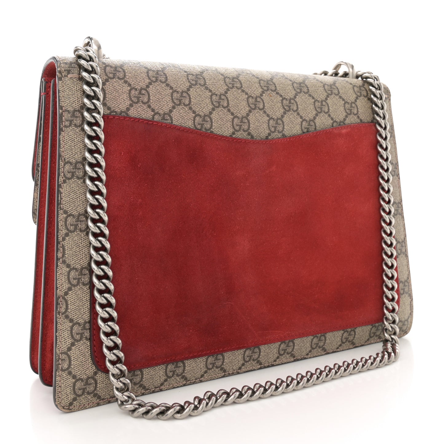 GG Supreme Monogram Suede Cudu Medium Dionysus Shoulder Bag Beige Ebony Vulcanic Red