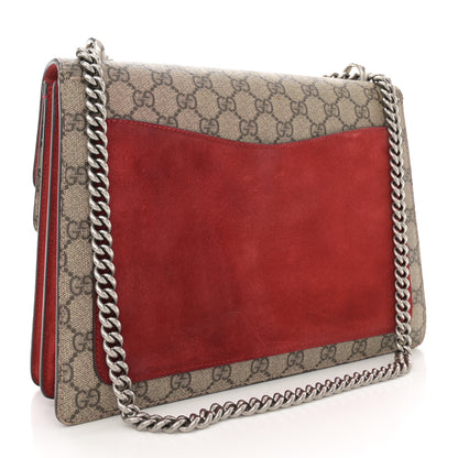 Gucci GG Supreme Monogram Suede Cudu Medium Dionysus Shoulder Bag Beige Ebony Vulcanic Red 3 of 16