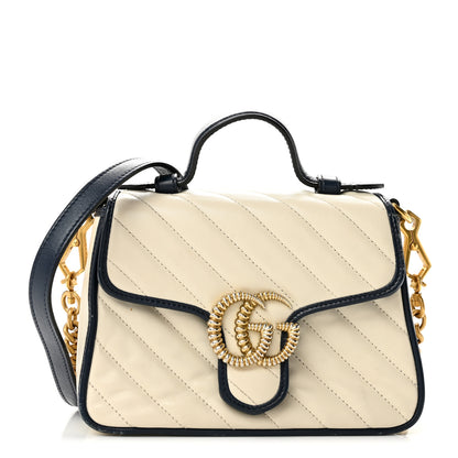 Gucci Vintage Effect Calfskin Matelasse Diagonal Mini Torchon GG Marmont Top Handle Shoulder Bag Mystic White Blue Agata 1 of 13