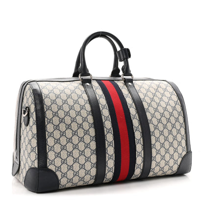 Gucci GG Supreme Monogram Textured Dollar Calfskin Web Medium Savoy Duffle Bag Beige Blue 2 of 10