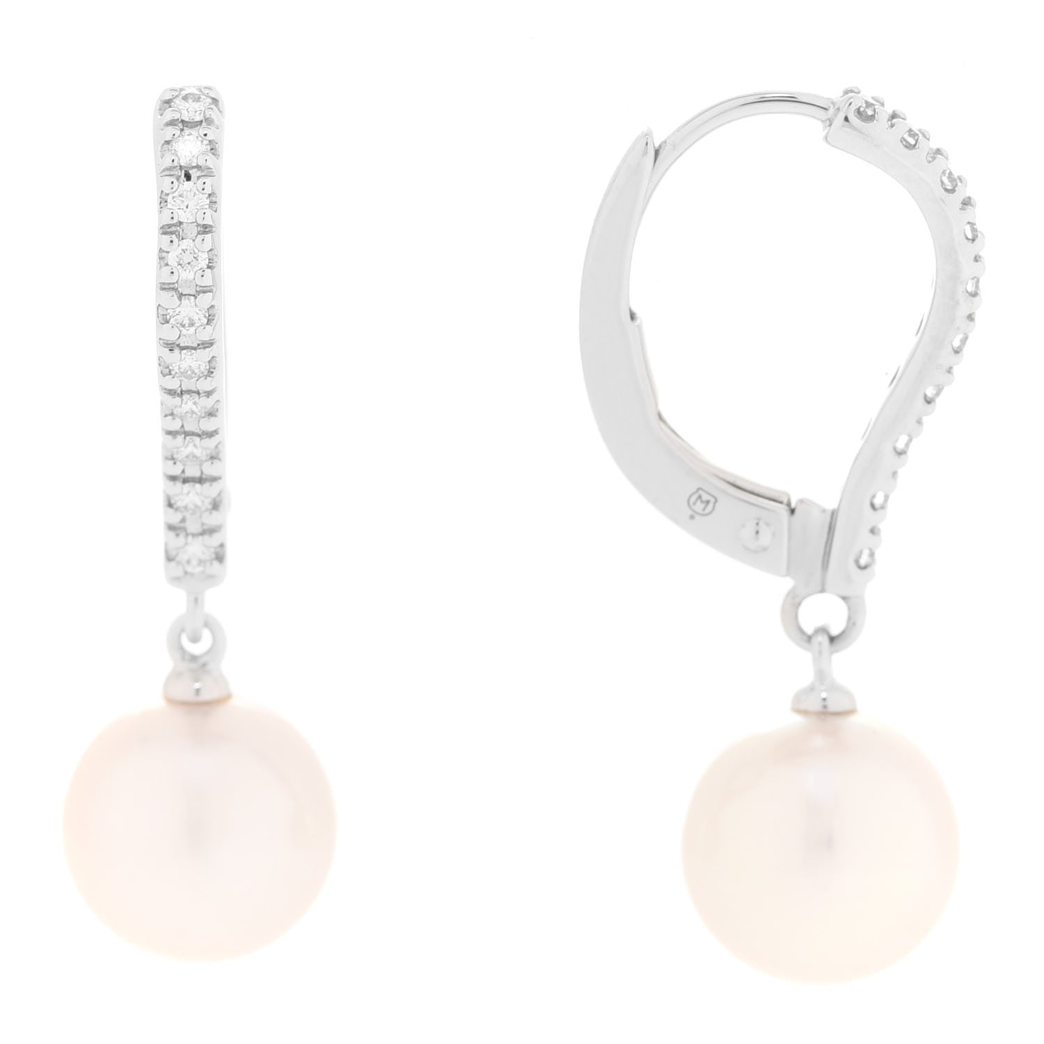 Mikimoto 18K White Gold Diamond Akoya Pearl 7.5mm Drop Earrings 1 of 6