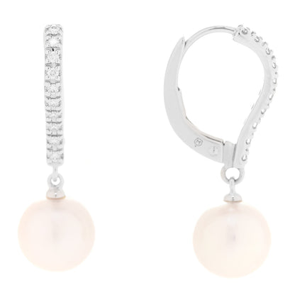 Mikimoto 18K White Gold Diamond Akoya Pearl 7.5mm Drop Earrings 1 of 6