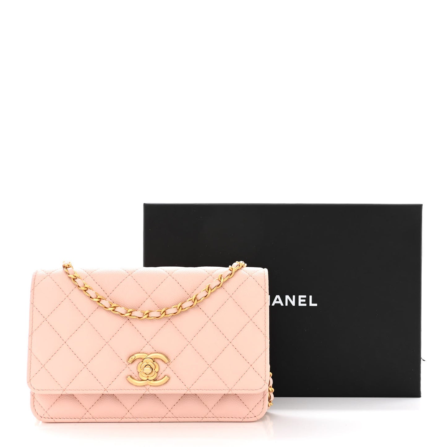 Caviar Quilted Camellia Wallet On Chain WOC Light Pink