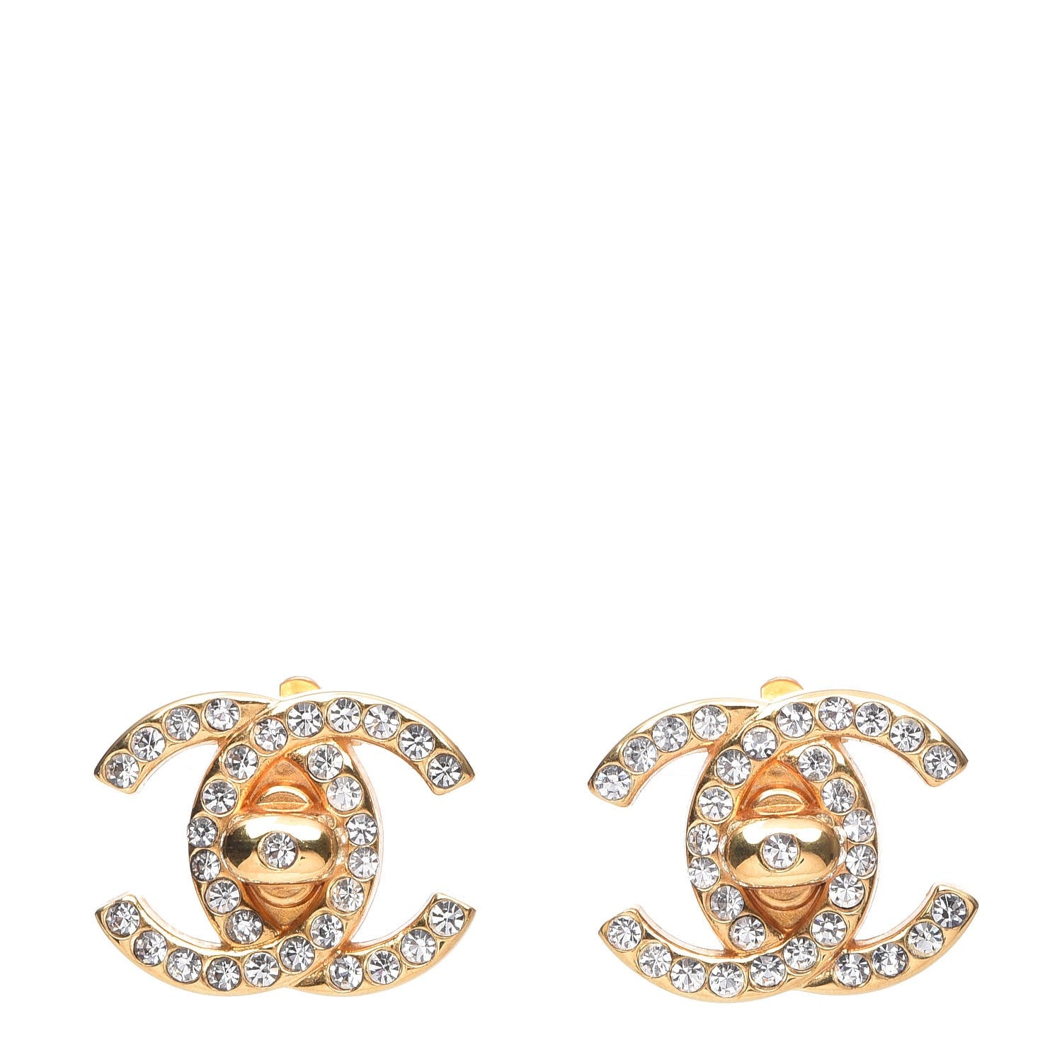 Chanel Crystal CC Turnlock Clip On Earrings Gold 1 of 4