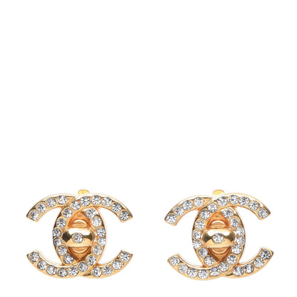 Chanel Crystal CC Turnlock Clip On Earrings Gold 1 of 4