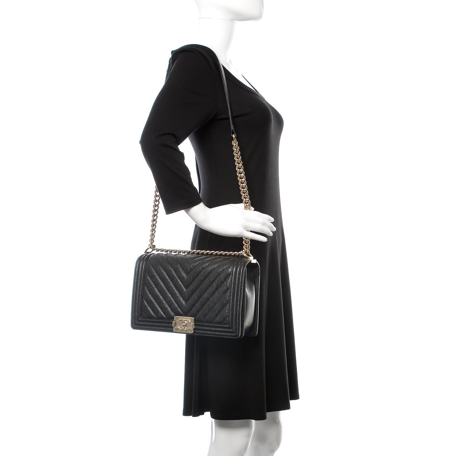 Chanel Caviar Chevron Quilted New Medium Boy Flap Black 2 of 10