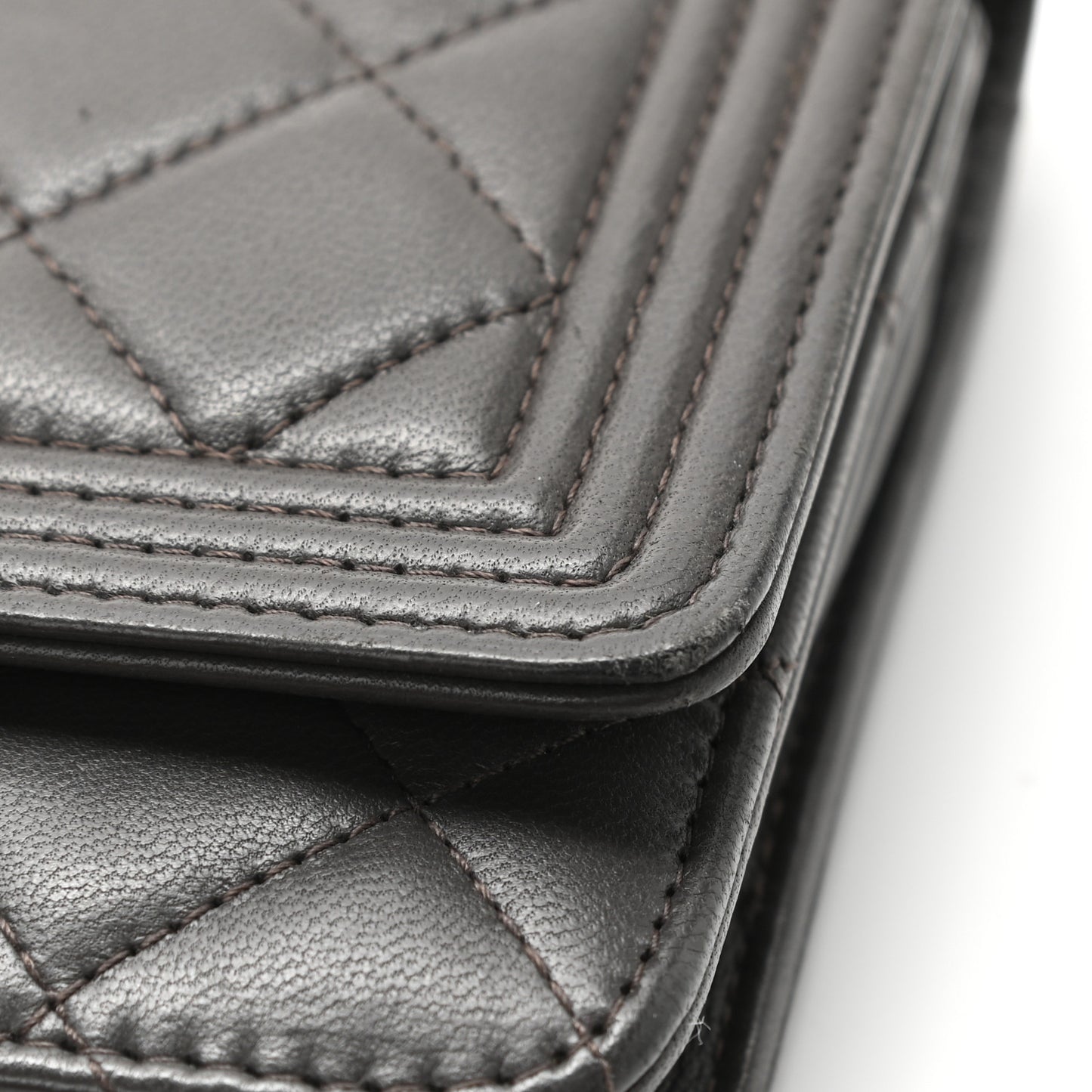 Lambskin Quilted Boy Wallet On Chain WOC Grey