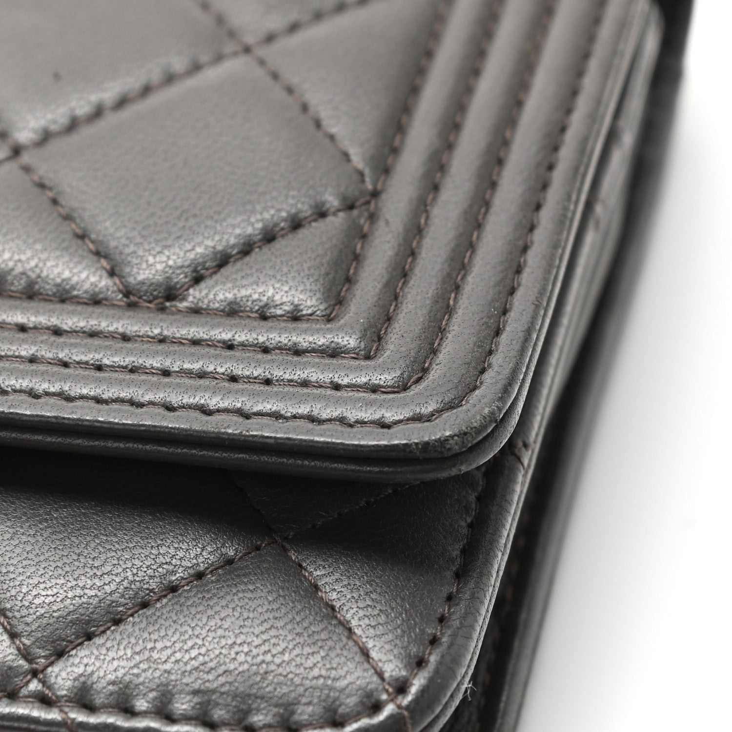 Chanel Lambskin Quilted Boy Wallet On Chain WOC Grey 15 of 16
