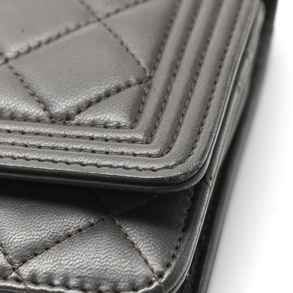 Chanel Lambskin Quilted Boy Wallet On Chain WOC Grey 15 of 16