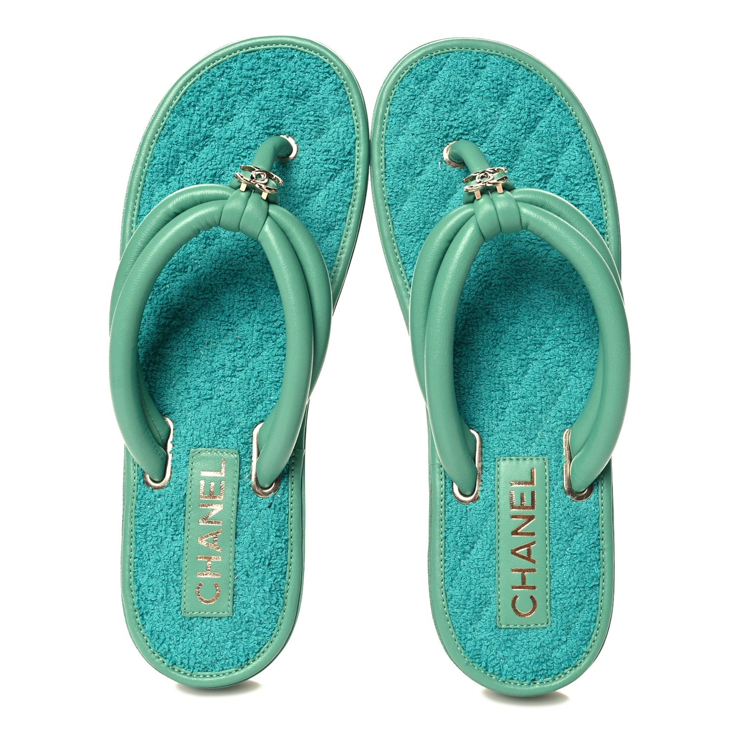 Lambskin Terry Cloth CC Thong Sandals 39 Green