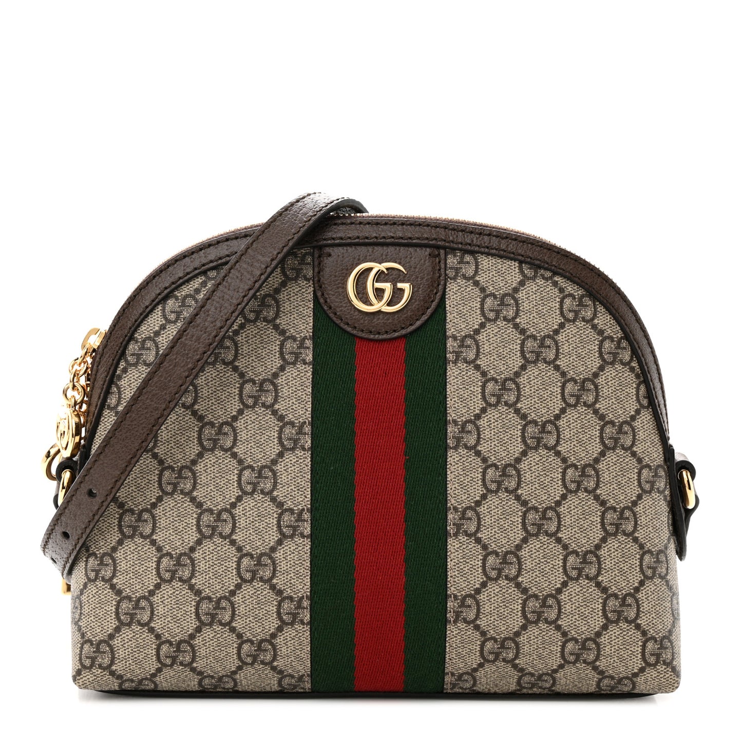GG Supreme Monogram Textured Dollar Calfskin Web Small Ophidia Dome Shoulder Bag Beige Ebony New Acero