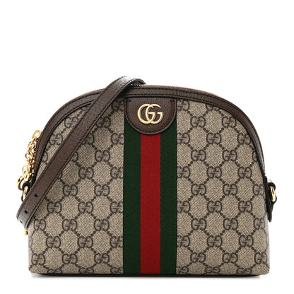 Gucci GG Supreme Monogram Textured Dollar Calfskin Web Small Ophidia Dome Shoulder Bag Beige Ebony New Acero 1 of 10