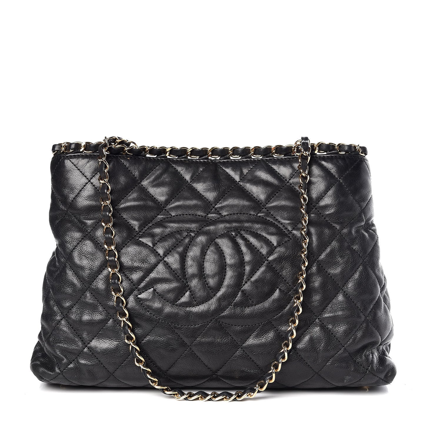 Calfskin Quilted Small Chain Me Tote Black
