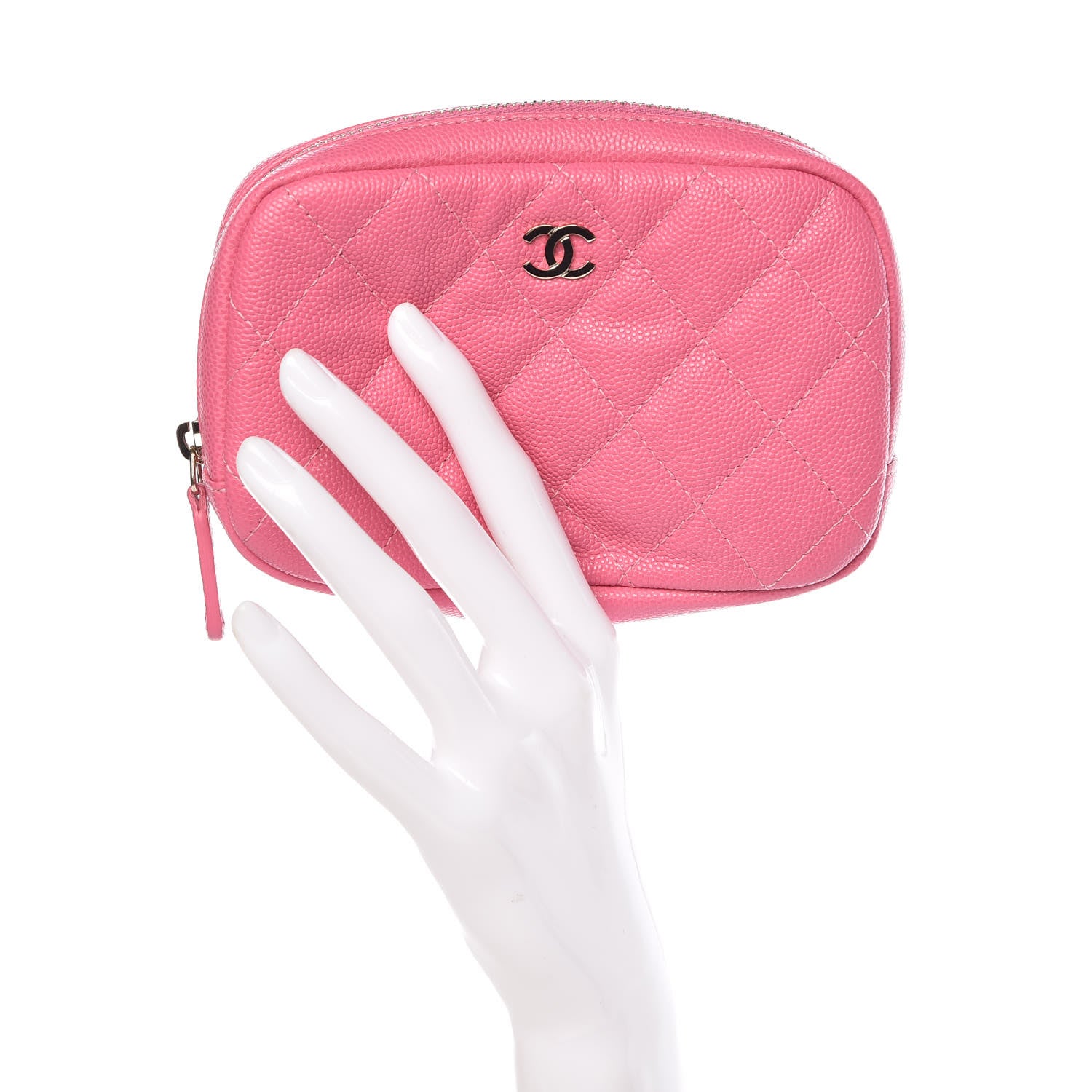 Chanel Caviar Quilted Small Curvy Pouch Cosmetic Case Pink 2 of 8