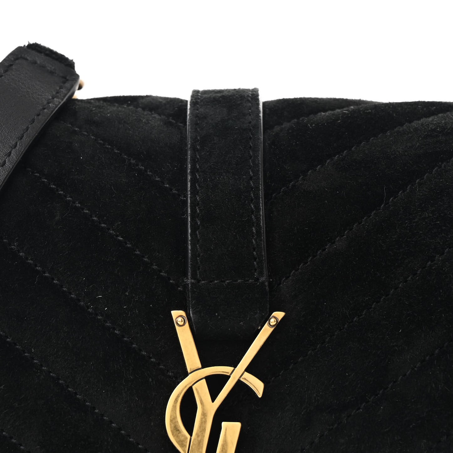 Suede Matelasse Chevron Monogram Medium College Bag Black