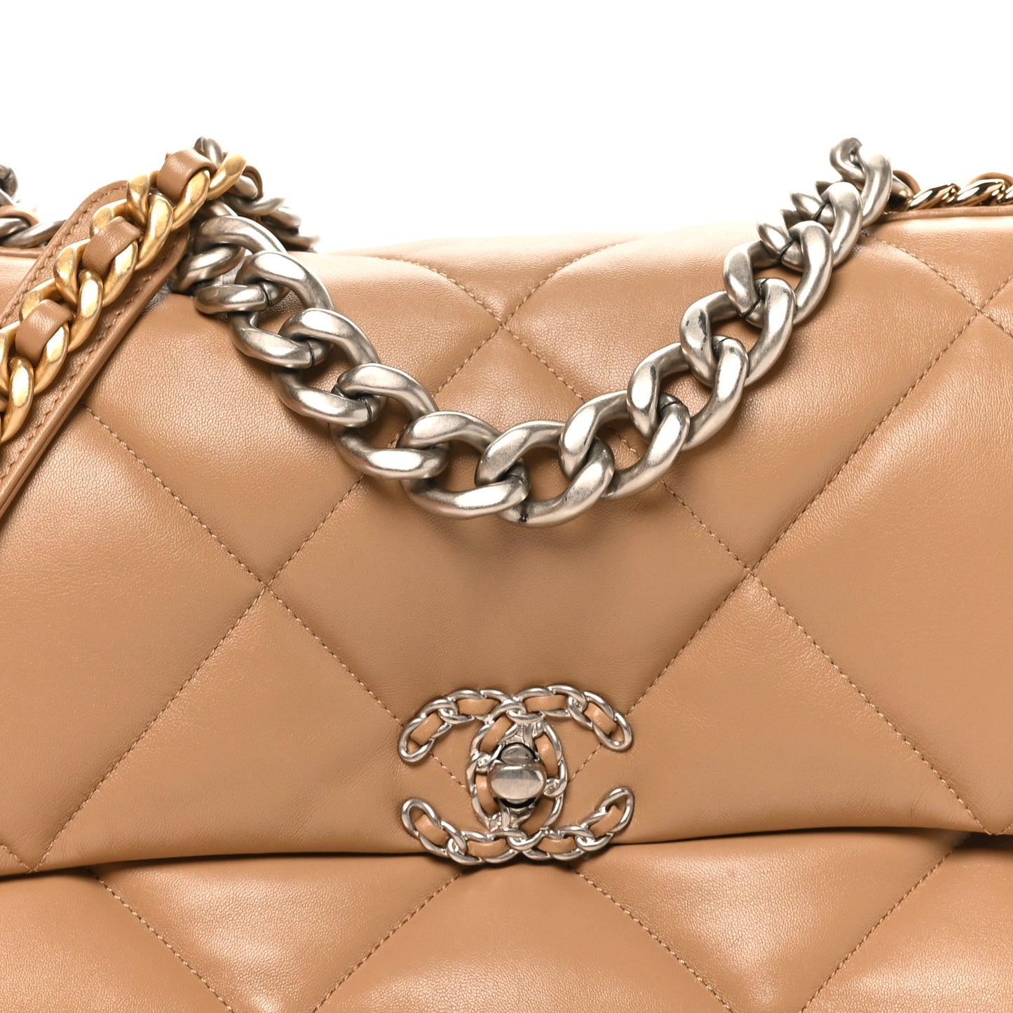 Lambskin Quilted Large Chanel 19 Flap Beige