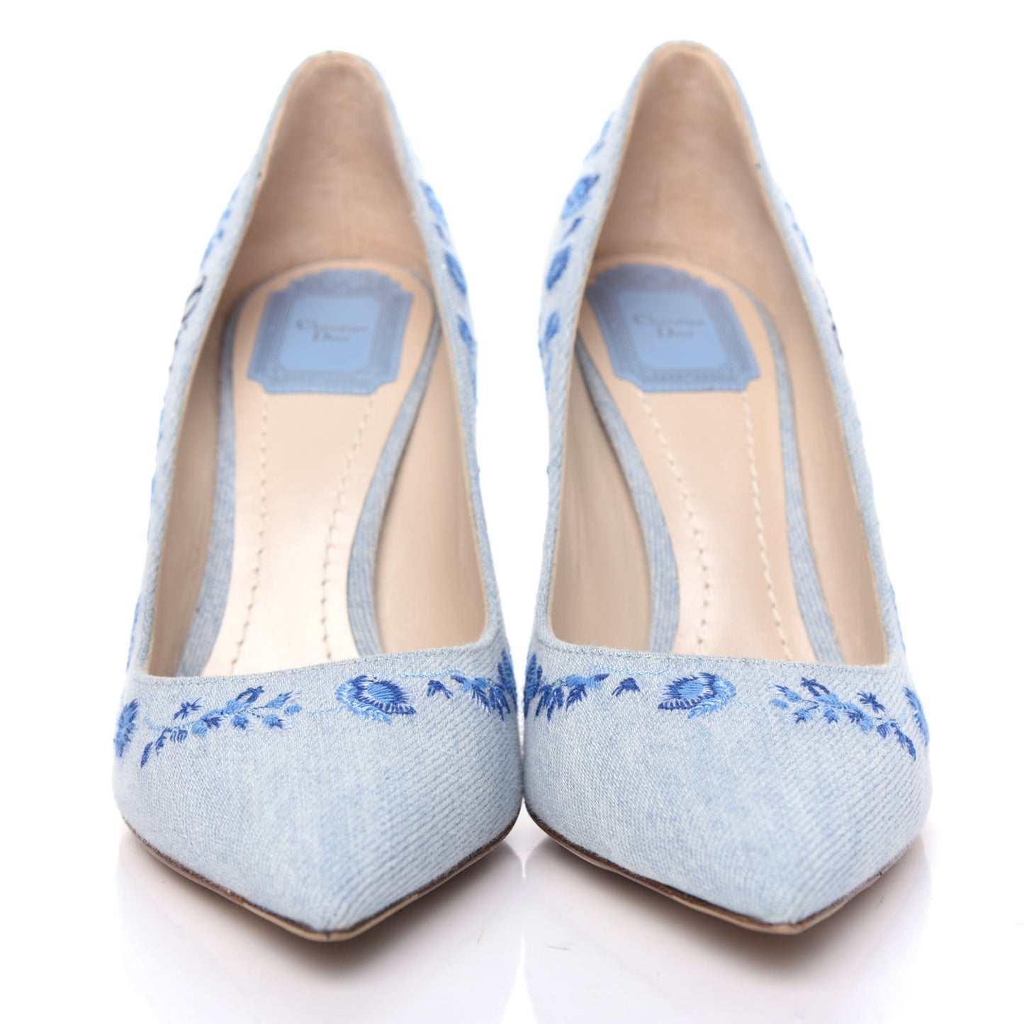 Denim Embroidered Pumps 39 Light Blue