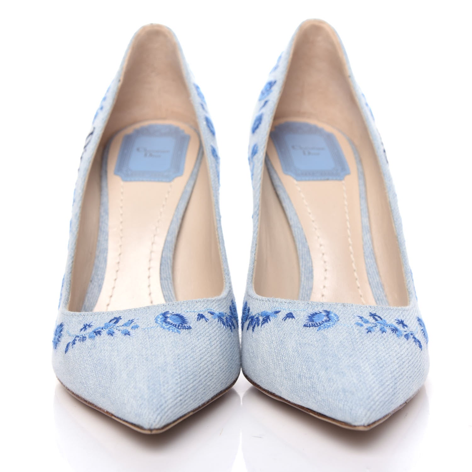 Christian Dior Denim Embroidered Pumps 39 Light Blue 2 of 11